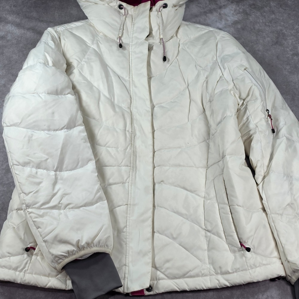 Lands End Puffer Jacket Kids Size 10-12 White Good Down Insulated Hooded Coat